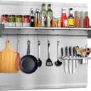 30x24 Inch Stainless Steel Stove Backsplash with Shelf, 6 Hooks & Knife Stand - Rust-Proof Kitchen Wall Protector Stainless Steel - Easy No-Drill Installation
