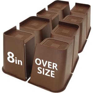 8 Pack Bed Risers 8 inch Heavy Duty Dark Brown, Oversized Furniture Risers, Bed Lifts Risers for Table, Chair, Couch, Desk, Bed Frame Risers Supports Up to 6,500 Lbs