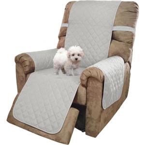 U-NICE HOME Recliner Chair Covers Reversible Chair Cover Pet Covers for Dogs with Elastic Straps Water Resistant Diamond Quilted (28''Recliner Oversized, Light Grey/Light Grey)