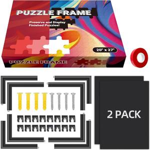 (2-Pack) Calvana 20x27 Black Puzzle Frame for Jigsaw Puzzles, 1000 Piece Puzzle Picture Frame Kit, Puzzle Display Framing Kit, Mounting & Hanging Accessories, No Glare Design, Easy Assembly