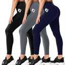 FULLSOFT 3 Pack Leggings for Women Non See Through-Workout High Waisted Tummy Control Running Yoga Pants with Pockets(3 Pack Black, Dark Grey, Navy Blue(with Pockets), Small-Medium)