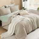 Litanika Oversized King Comforters Oatmeal Super King Plus Size, 3 Pieces Lightweight Solid Bedding Comforter Set, All Season Fluffy Bed Set (128x120In Comforter & 2 Pillowcases)