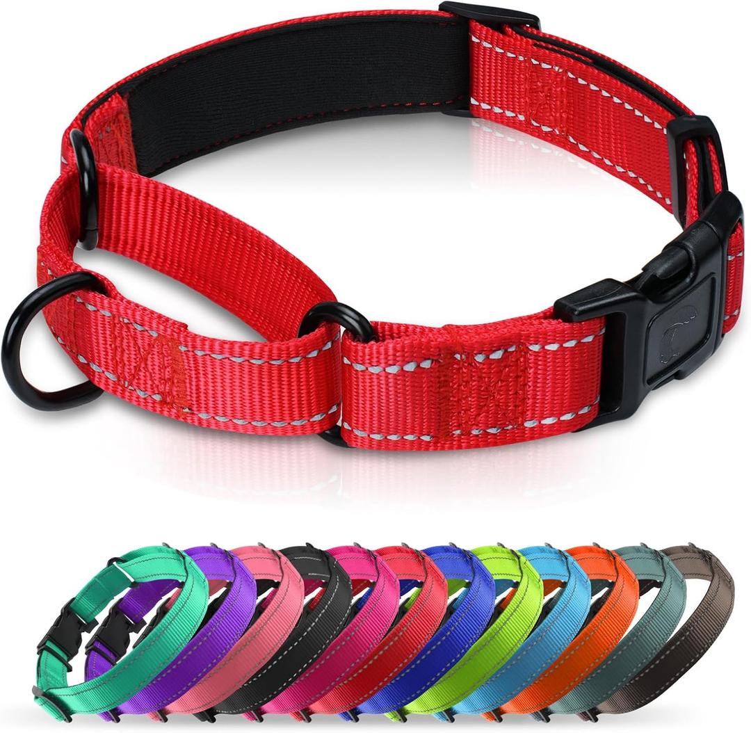 Martingale Collar for Dogs with Quick Release Buckle, Reflective Soft Padded & Escape Proof, Adjustable Nylon Dog Collars for Training & Daily Walking (Red,M)