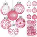 Unves 30 Pcs Pink Christmas Ornaments, 60mm/2.36" Pink Ornaments for Christmas Tree Decorations Set, Farmhouse Rustic Holiday Hanging Xmas Ball for Home Party Decor