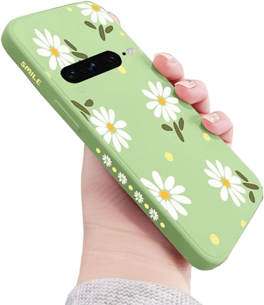 Doowear for Google Pixel 7 Pro Case for Women Girls Cute Daisy Flower Camera Lens Protector Thin Slim Liquid Silicone Shockproof Protective Cover Phone Case for Google Pixel 7 Pro 6.7"-Light Green
