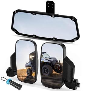 UTV Ranger Rear View Mirror And Side Mirrors Set Compatible With 2015-2026 Polaris Ranger 500 570 900 1000 XP Crew, Pro-Fit Profiled Tube UTV Accessories(Includes 1 PCS Seat Belt Bypass)