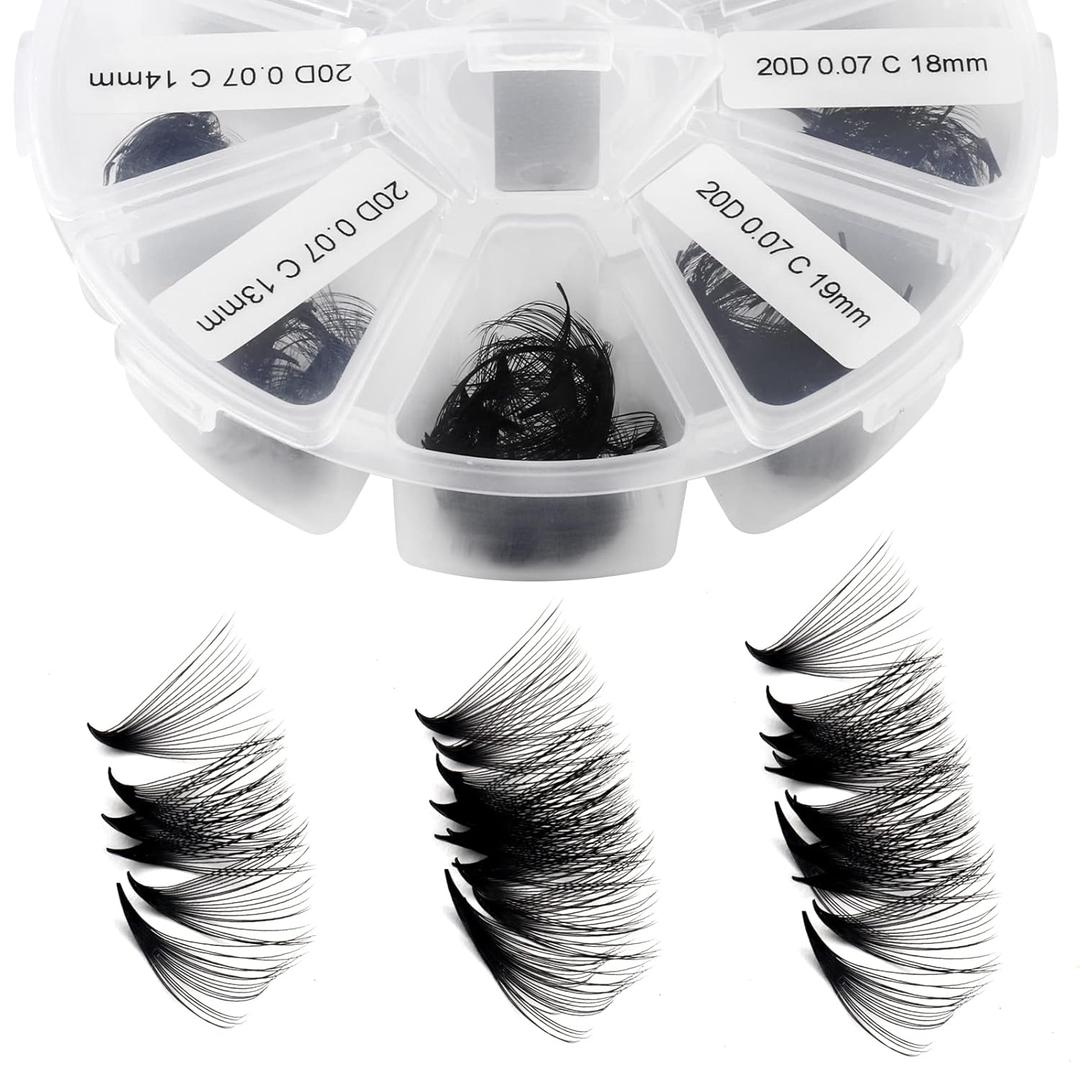 Premade Fans Eyelash Extension 500 Fans Handmade Loose Volume Lashes 20D Pre-made Fans 0.07mm Thickness C/D Curl 9-16mm/13-20mm Mixed Volume Eyelash Extensions (500PCS-20D-0.07-C, 9-16mm mixed)