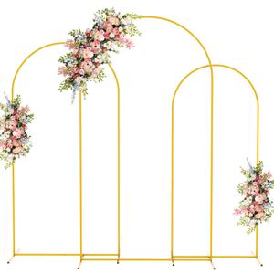 Fomcet Metal Arch Backdrop Stand Set of 3 Gold Wedding Arch Stand 7.2FT & 6.6FT & 6FT Arched Backdrop Frame for Birthday Party Baby Shower Graduation Ceremony Decoration