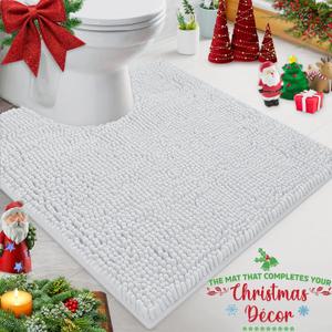 LuxUrux White Bath Mat-Extra-Soft Bath Shower Bathroom Rug,1'' Chenille Microfiber Material, Super Absorbent Shaggy Bath Rug. Machine Wash & Dry (20 x 20 inch, White)