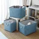 3Packs Closet Storage Bins, Extra Large Canvas Cloth Storage Bins Shelf Fabric Storage Basket with Drawstring Closure Collapsible Organizing Baskets for Playroom Yarn Towels Dog Cats Baby Toys (BLUE)
