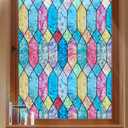 Kromapolis Stained Glass Window Film, Rainbow Lattice Clings, Privacy Film Static Clings 3D Decorative Colorful Glass Decals, Sun Catcher Sticker Non-Adhesive, 35.4 x 78.7 Inches