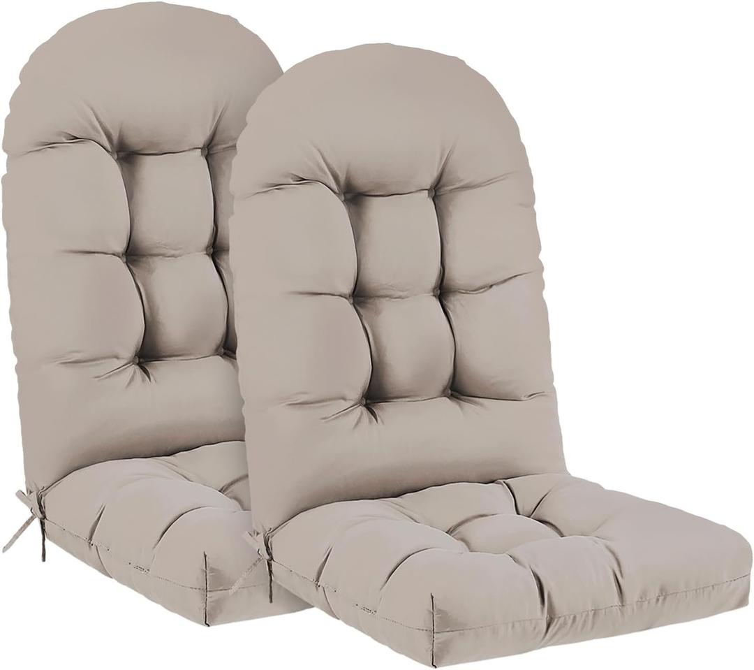 Outdoor Adirondack Chair Cushions Set of 2, 44x19x4 Inch Rocking Chair Cushion, High Back Patio Soft Seat Pad with Ties, Indoor Outside Use, Fade-Resistant & Waterproof, Beige