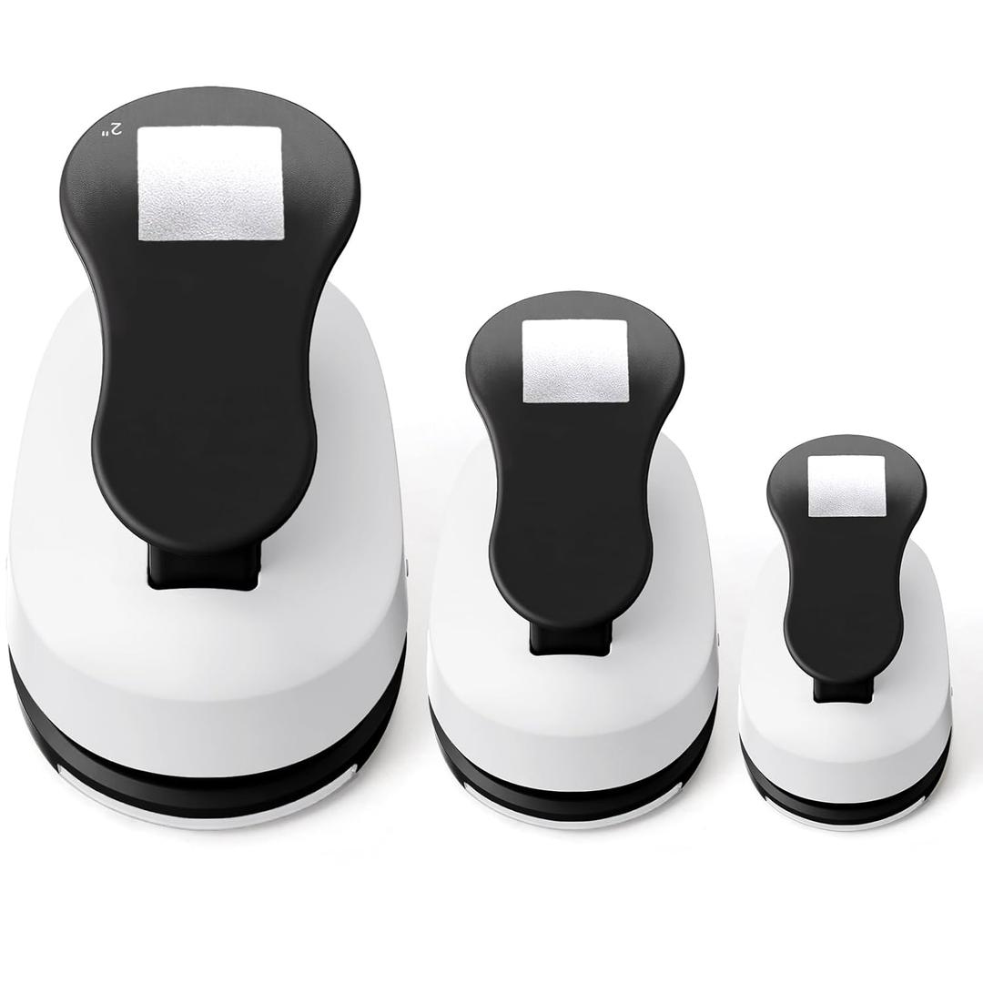 CHENGU 3 Pack Square Craft Hole Punch 2, 1 and 5/8 Inch Punch Paper Punchers with 10 Pcs Sticker, Cutter Black for Card Making Scrapbook DIY Albums Photos Office Supplies