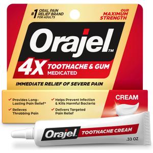 Orajel 4X for Toothache & Gum Pain: Severe Cream Tube 0.33oz- From Oral Pain Relief Brand