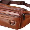 Leather Fanny Pack Mens Genuine Leather Waist Bag Sport Travel Hiking (brown)