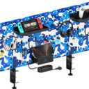 CCCEI Desk Organizer and Storage with Charging Station, Navy Blue Clamp on Table Pegboard, Gaming Standing Office Supplies Shelf Accessorie, Metal Peg Board Privacy Panels, Gifts for Men, 6FT.