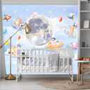 XMPMBM-Cartoon Animals Nursery Room backsplash Large Decorative Wallpaper Clouds the Moon Bedroom Bathroom wall Mural- W 154" X H 105"（112 Square Foot）
