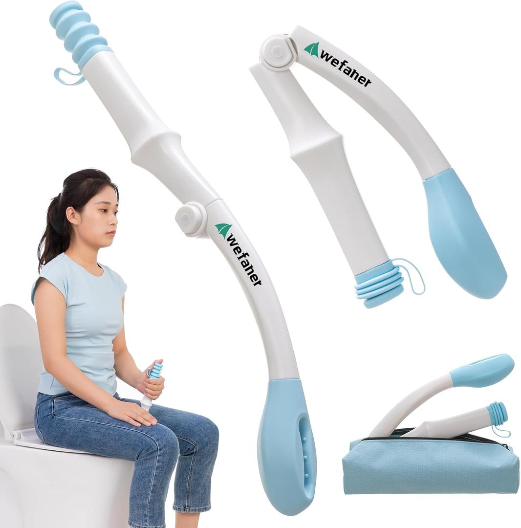 Wefaner Foldable Toilet Aid, 15.6 Long Comfort Wipe Wand Bottom Buddy Toilet Self Tissue Aids for Toileting, Self Help Wipe Butt for Overweight Limited Mobility,Elderly, Pregnancy