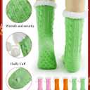 ramede Womens Fuzzy Slipper Socks with Gripper Winter Pastel Cozy Non Slip Winter Lined Warm Thick Soft Socks Gift (Orange Pink Green)