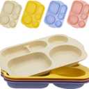 Divided Plates Set, Wheat Straw Portion Control Plate, Reusable Round Divided Plates for Adults, Lightweight Bariatric Plate with Compartments (Rectangular-Set of 4 Q)
