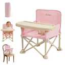Portable Baby Chair,Portable 3-in-1 Baby Booster Seat with Tray, Folding Toddler High Chair for Travel, Camping, Home & Dining, Easy to Clean & Store, Safe with Child Safety Belt Carry Bag(Pink)