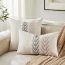 100% Cotton Farmhouse Leaves Lumbar Throw Pillow Covers Set of 2, 12x20 Inch Mixed Grey Pastoral Decorative Print Cushion Covers for Sofa Bed Living Room Home Decor