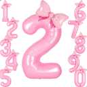Pink 2 Balloon Number Pink Birthday Decorations for Girls, Bow Balloons Foil Mylar Large 40 2 Birthday Balloon for Girls Bow Butterfly Coquette 2nd Party Decorations(Number 2 balloons)