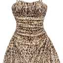 Verdusa Women's Leopard Print Y2K Mini Dress Fitted Spaghetti Strap Mesh Slip Dress (Multicolor)