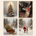 3 x Poecinvi Winter Christmas Wall Art Prints Set of 4, Rustic Christmas Decor, Winter Xmas Tree Sleigh Reindeer Santa Posters Pictures Wall Decor for Home Bedroom Living Room Office, 8x10 Unframed