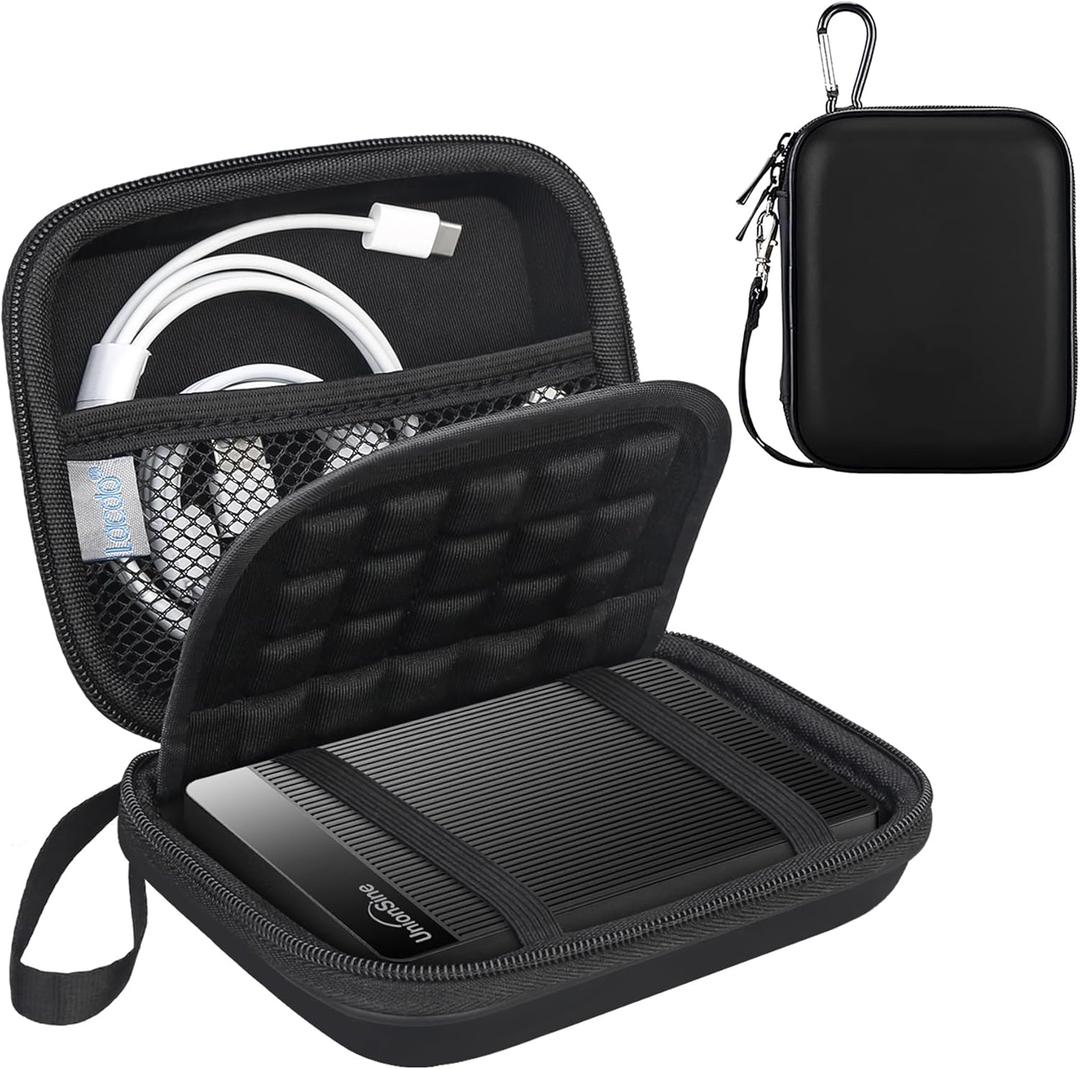 Lacdo Hard Drive Carrying Case for UnionSine Ultra Slim Portable External Hard Drive 250GB 320GB 500GB 750GB 1TB 2TB 4TB 5TB USB 3.0 HDD 2.5 Inch EVA Shockproof Travel Bag, Water Resistant, Black