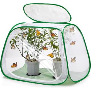 Outdoor Pop-up Large Insect and Butterfly Net Habitatwith Rainproof top Cover Increase Survival Rate, Windproof Trapezoidal DesignCollapsible Caterpillar Growing Mesh Cage Terrarium