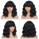 Black Wig for Women Short Wavy Bob Wig With Bangs Heat Resistant Synthetic Wigs for Daily Party Cosplay Costume Wig Use