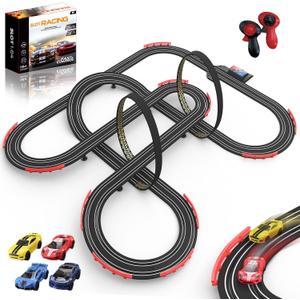 Slot Car Race Track 32Ft Electric Powered Racing Tracks Sets for Boys and Kids ,Dual Racing with 4 High Speed Cars and 2 Hand Controllers, Gift Toys for Children 6,7,8 Years Old