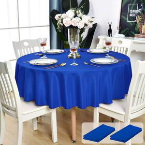 2 Pack Royal Blue Round Tablecloth Waterproof Stain Resistant Wrinkle Free Table Cloth 210GSM Polyester Washable Wipeable Circle Table Cover for Party, Banquet, Wedding (70 inch, 2 Pcs)