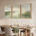 Large Framed Sage Green Abstract Landscape Wall Art for Living Room, 3 Piece Modern Canvas Prints Paintings Artwork for Walls, Nature Rustic Pictures Wall Decor for Bedroom Farmhouse Office 24x36 In, 24" W x 36" H x 3Pcs
