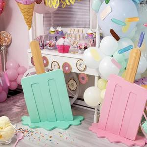 Novabright Ice Cream Party Decorations 2 Pcs 32 Inches Wooden Ice Cream Sign Backdrop for Birthday Summer Baby Bridal Shower Wedding Graduation Bar Party Decor(Pink and Green, Chic Style)