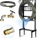 Garden Hose Holder with 45ft Water Hose, Brass Faucet