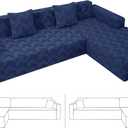 ZNSAYOTX Stretch Sectional Couch Covers New-Rectangle Texture, Thick Slipcovers with Elastic Bottom for L Shape Sectional Sofa, 2 Pcs Pet Friendly Universal Protector for(Sofa or Chaise), Navy Blue
