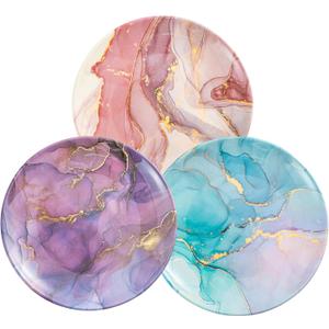 UNK U 10.5-Inch Marble Melamine Plates Set of 6, Modern Marble Dinner Plates with Gold Accents, Dishwasher Safe Decorative Plates for Wedding, Party & Everyday Dining