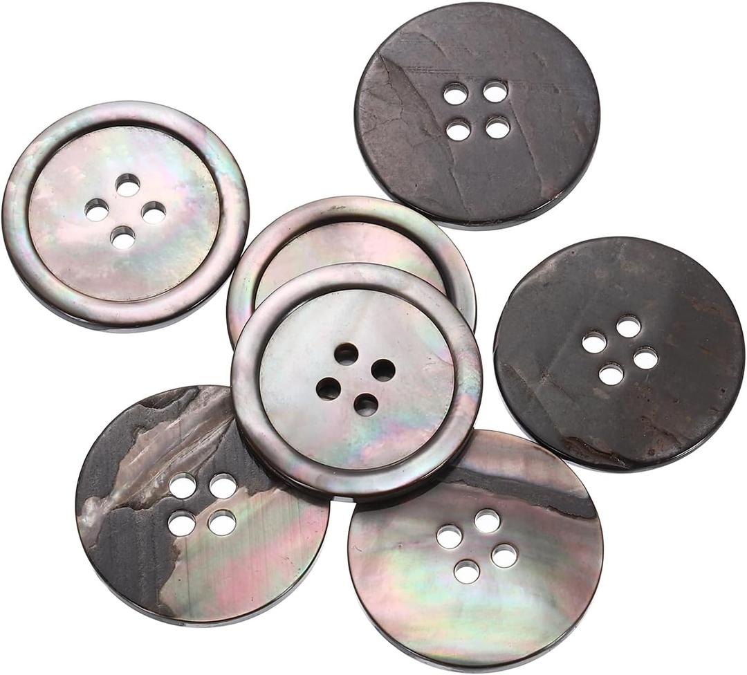 uxcell 7 Pcs Natural Shell Buttons, 4 Hole 22.5mm Mother of Pearl Buttons for Shirt Clothes Coats Suits Jacket Jeans Skirts Sewing Craft DIY Decoration, Black
