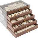 Wooden Jewelry Box for Women, 5-Layer Jewelry Organizers and Storage with 5 Drawers & Velvet Trays, Large Earring Holder, Necklace Ring Travel Case, Gift Box for Drawer, Wood