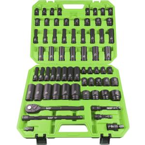 SUNHZMCKP 1/2" Drive Impact Socket Set, 66 Piece Standard SAE (3/8"-1-1/4") & Metric (8-24mm), 6 Point Shallow/Deep Socket Kit with Ratchet Handle, Drive Extension Bar, Impact Universal Joint, Cr-V (66-Pc 1/2SAE and Metric Drive Impact Socket Set, 66-piece)