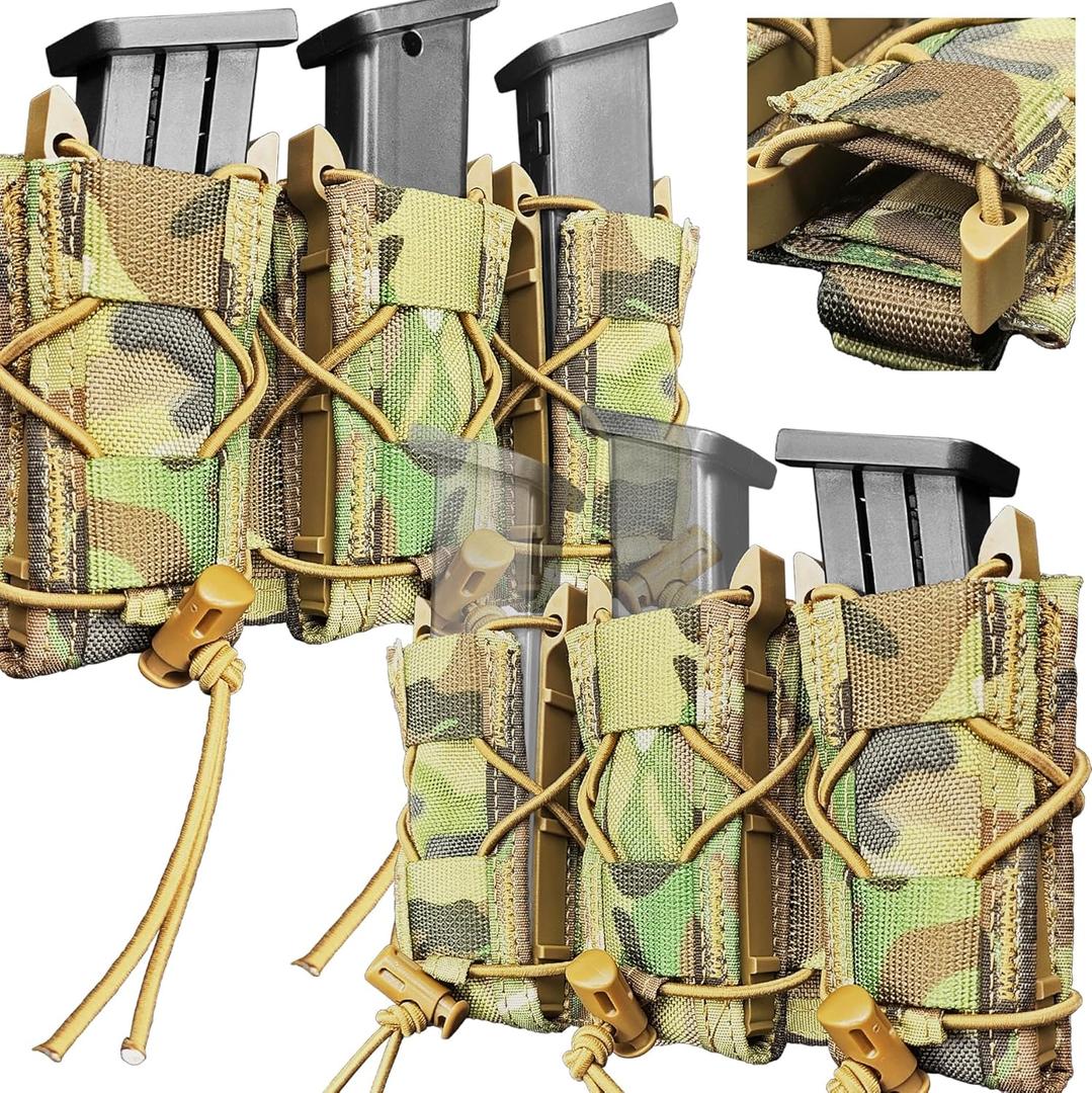 2PC Double Pistol Mag Pouch Molle, Tactical Open Top Handgun Magazine Holster, Universal Dual Stack Mags Holder for 38Spl / 9mm 40 Calibers,45 ACP Glock, SIG, S&W, M&P, 1911 etc