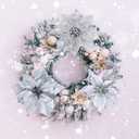 Winlyn 26 Set 3 Style Christmas Silver Glitter Poinsettia Flowers Picks Xmas Tree Ornaments and 12 Yards Decorative Silver Glittered Wired Ribbon for Silver Christmas Tree Wreath Garland Holiday Dcor