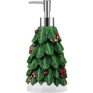 Emibele Christmas Tree Lotion Dispenser, Resin Hand Soap Shampoo Shower Gel Dispenser Bottle, Refillable Leak Proof Decorative Pump Bottle for Bathroom Kitchen Countertop 13.5oz/400ml, Green