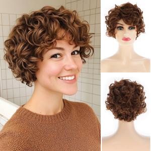 Baruisi Short Curly Dark Orange Wigs for Women Natural Looking Synthetic Cosplay Hair Wig, dark orange