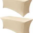 Obstal 4Ft Stretch Spandex Table Cover for Standard Folding Tables - 2 Pack Universal Rectangular Fitted Tablecloth for Party, Banquet, Events, Trade Show (Champagne, 48L x 24W x 30H Inches)