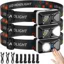 LED Headlamp Rechargeable with Motion Sensor, Headlamps for Adults Rechargeable with White Red Light Waterproof 6 Modes for Outdoor Camping Running Hard Hat Fishing Repair, 3 Pack