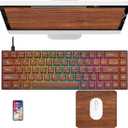 VHPUNW Wood Grain Japanese Keycaps 65 Percent Mechanical Gaming Keyboard RGB Gaming Keyboard with Quiet White Switch Wired Keyboard with Mouse Pad (Wood Grain Keyboard)
