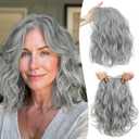 Ms Taj 11 Inch Short Wavy Salt and Pepper Hair Topper for Women with Thinning Hair, Natural Synthetic Lightweight Hairpiece for Women with 6.5"x6.5" Base, Instantly Adds VolumeSilver Grey